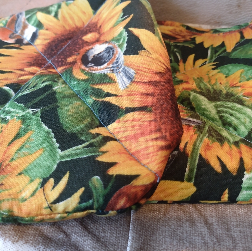 Sunflowers with birds potholders set of 2